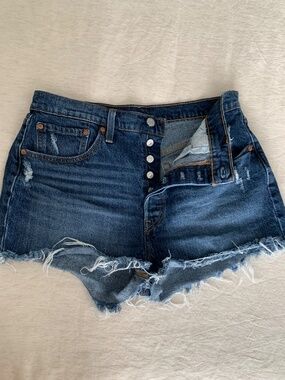 Levi's 501 Short denim Hotpants Indigo Blue Women's size 31 frayed hem